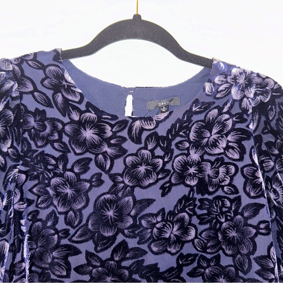 DREW Blake Blue Velvet Floral Top Size Small Blouse Sheer Flare Ruffle Sleeves - Picture 4 of 9